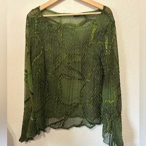 Komarov Olive Green Sheer Crinkle Blouse
